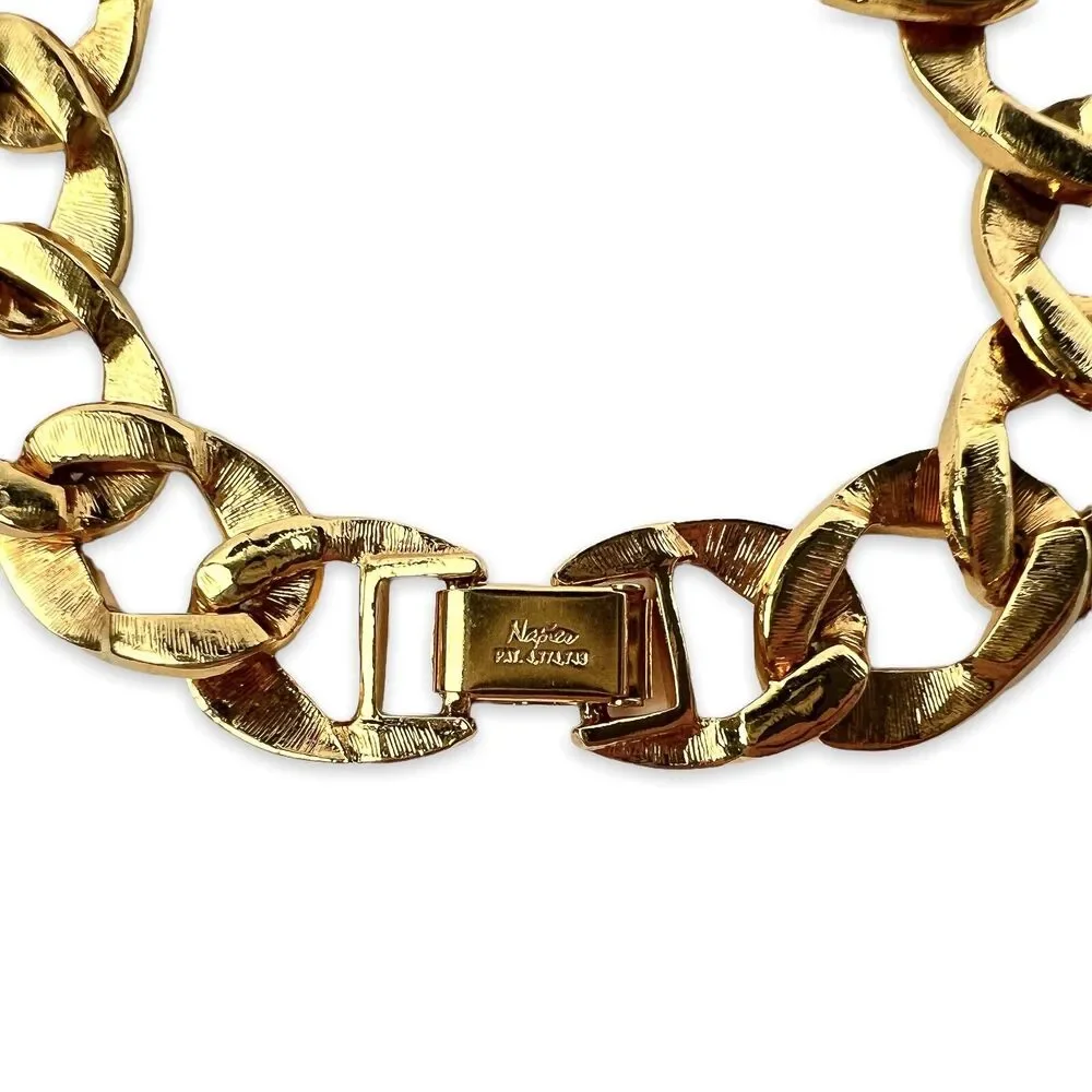 Vintage Napier Bracelet Gold Tone Retro MCM Textured Oval Links Classic Chic